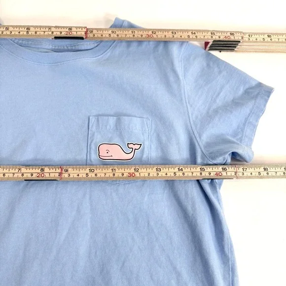 Vineyard Vines T-Shirt Light Blue Kids Large 16 Short Sleeve Pocket Sticker Back - Picture 4 of 9